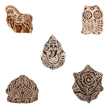 Set of 5 Piece New Mix Wooden Printing Block